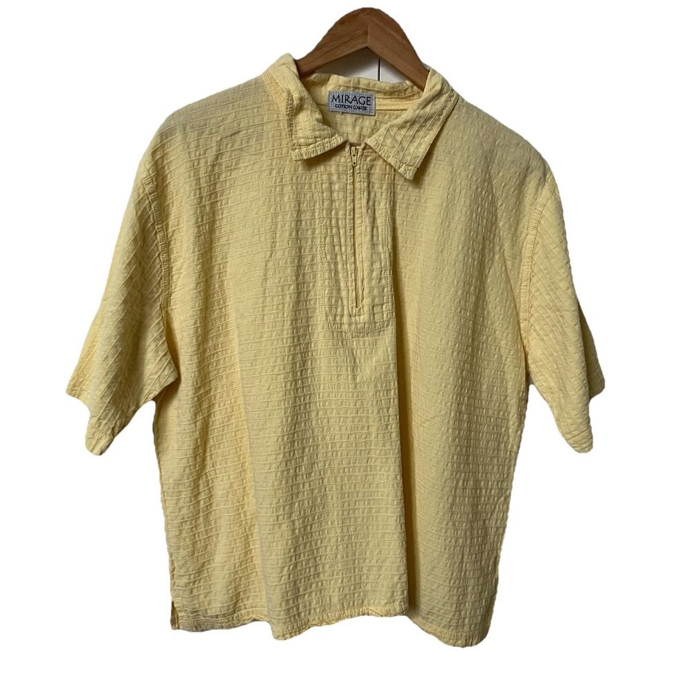 Vintage Mirage Cotton Gauze Shirt Womens‎ Yellow 90s Beach Coastal